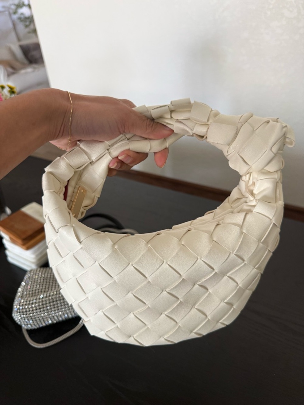 Ivory Woven leather bag. Bottega inspired